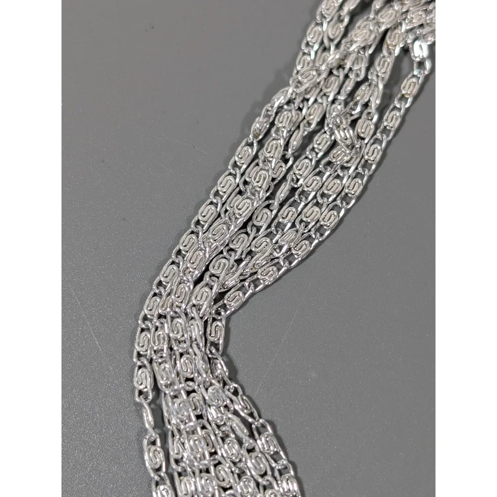 Vintage‎ Silver Tone 7 Chain Choker Necklace Byzantine Classic MCM 15.5 in